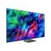 Front view of Samsung 85R95H Micro RGB TV with ultra-thin bezel showing colorful abstract swirl design.