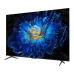 TCL 55C6KS front angled view displaying vivid blue floral visuals with ultra-slim bezels and modern stand design