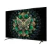 TCL 65C6K front angled view displaying vivid blue floral visuals with ultra-slim bezels and modern stand design