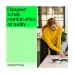 Promotional view of HP 26X Black Toner highlighting office air quality benefits and workplace use.
