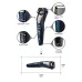 Diagram of Kemei KM-632 Trimmer highlighting adjustable button, LED display, and carbon steel cutter.