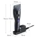 Charging dock view of Panasonic ER-GB37 Trimmer with sleek black design, textured grip, and red indicator light.