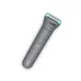 Angled view of the cordless Philips BG3485/15 body groomer featuring a skin-friendly foil shaving head, power button, and LED indicator.  Combined Alt Text: