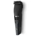 Side view of the black Philips BT3302/15 3000 series beard trimmer with attached comb, zoom wheel, power button, and charging indicator light.