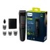 Kit view of Philips MG3710/33 Trimmer with six attachments, nose trimmer, combs, and packaging highlighting 7-in-1 styling features.