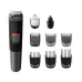Front view of Philips MG5720/15 trimmer displayed alongside precision attachments, nose trimmer and guard combs.