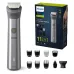 Kit view of Philips MG5930/15 Trimmer 5000 Series with 11 attachments, sleek metallic body, and packaging for face, hair, body.