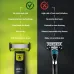 Comparison view of Philips OneBlade QP2824/10 Trimmer against traditional razor emphasizing safety and versatility.