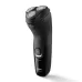 Front view of Philips X3021/00 Shaver with black body, three rotary heads, Wet & Dry label, and ergonomic textured grip design.