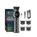 VGR V-185 professional hair and beard trimmer in black, featuring a textured grip, digital display, four guide combs, cleaning brush, and USB charging cable.