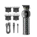 VGR V-185 professional hair and beard trimmer in black, featuring a textured grip, digital display, four guide combs, cleaning brush, and USB charging cable.