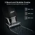 Close-up of VGR V-937 Trimmer cutting hair with three beard comb attachments labeled 1.5mm, 3.0mm, and 4.5mm for styling.
