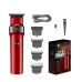VGR V-987 Professional Electric Hair Clipper in matte Red, displayed alongside 4 guide combs, a USB charging cable, cleaning brush, and lubricating oil.