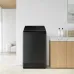 Close-up of Samsung WA95CG4545BDSV Washing Machine drum with lint filter and perforated plate for efficient water drainage.