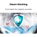 Steam Washing feature of TCL P1109FLG Washing Machine illustrated with shield and germ elimination icons.